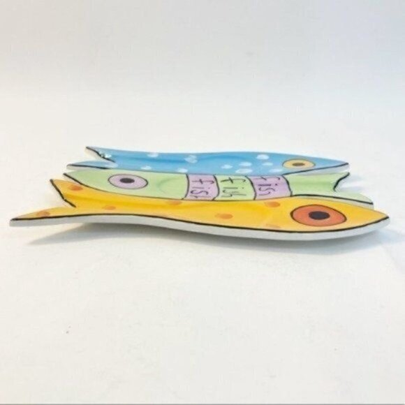 Sandra Magsamen For Silvestri Fish Fish Fish Ceramic Spoon Rest 9” X 6” - Picture 3 of 8